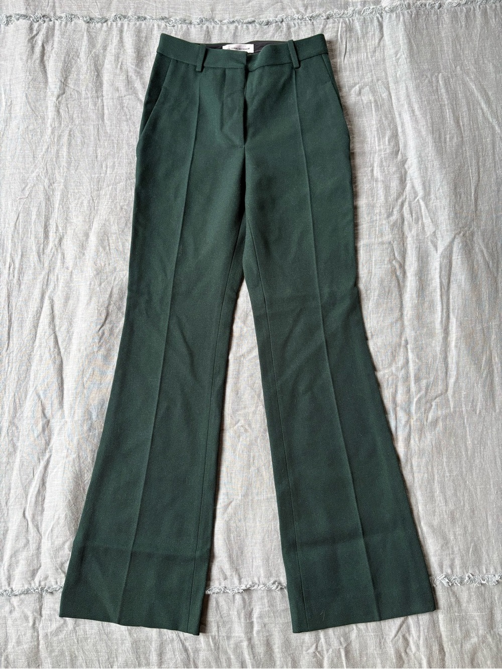 Victoria Beckham Green Wool Gabardine Trousers